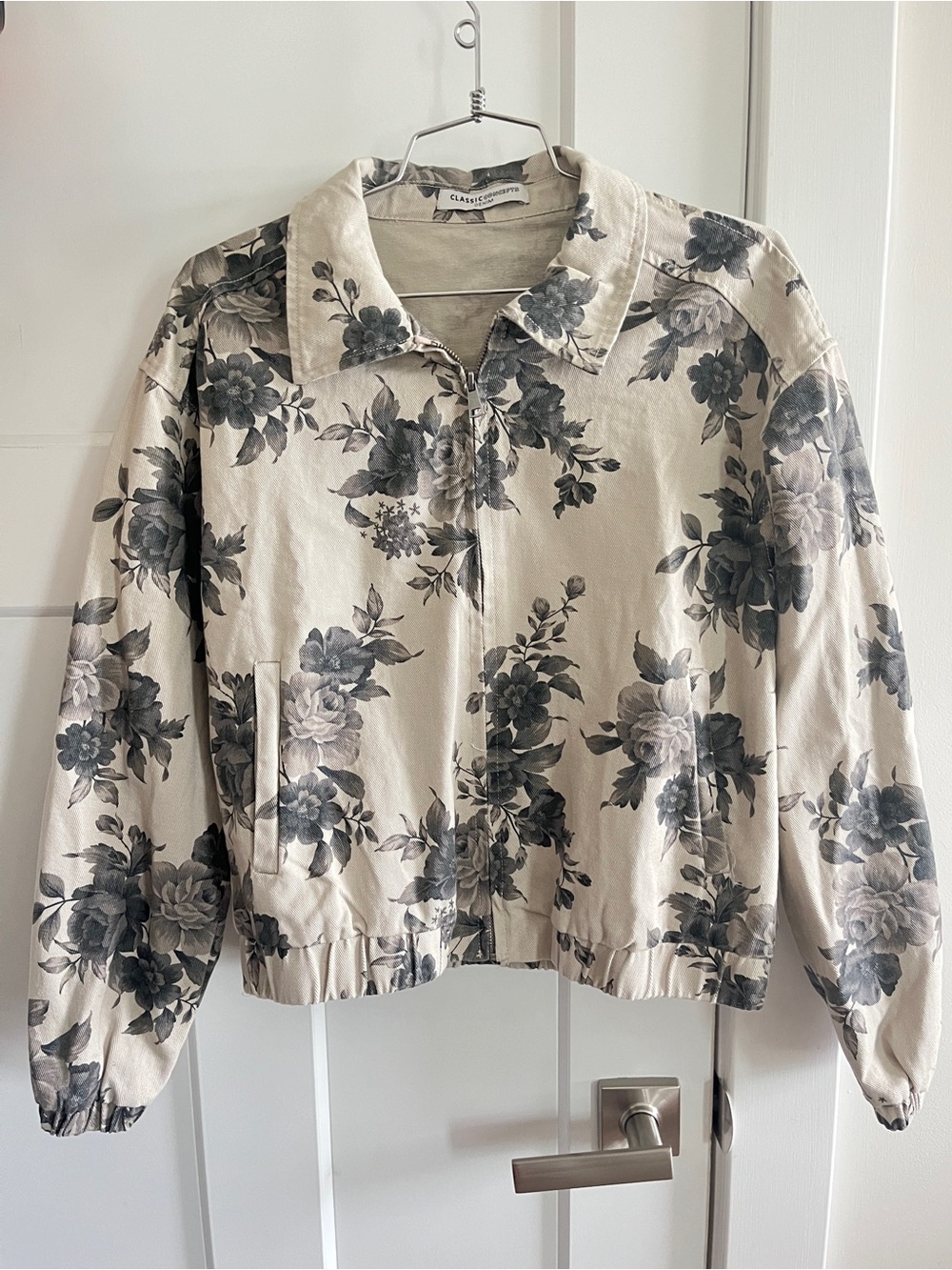 Neutral Floral Zip Bomber Jacket by Classic Elements